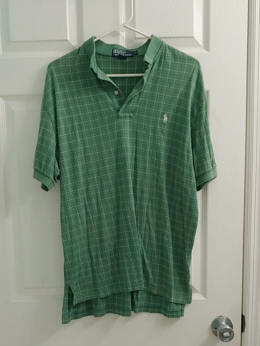 Vintage Polo Ralph Lauren Shirt Green Plaid Golf Polo Preppy Men's Size L